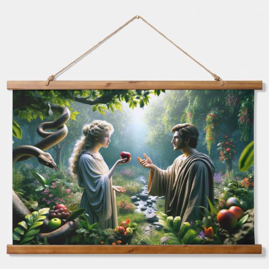 Adam en Eva in de Hof van Eden Hangend Wandkleed (Voorkant)