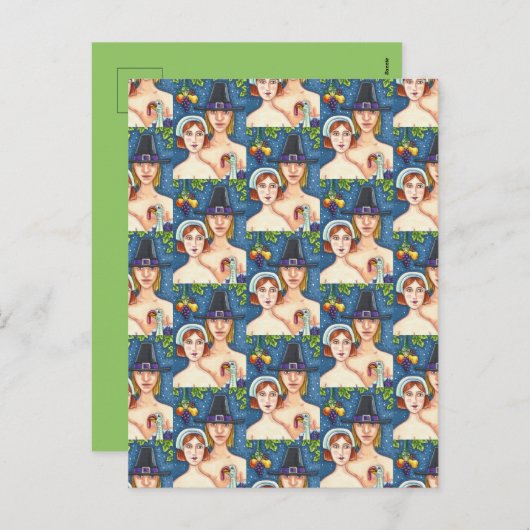 ADAM- EN EVE-PIJLEREN, BIBLIOTHEEKSE THANKSGIVING FEESTDAGENKAART (Voorkant / Achterkant)