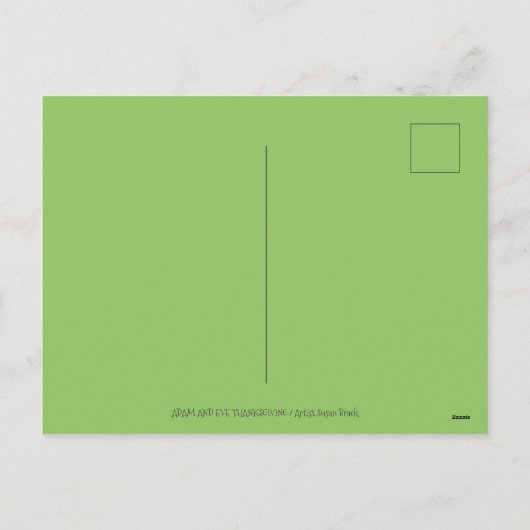 ADAM- EN EVE-PIJLEREN, BIBLIOTHEEKSE THANKSGIVING FEESTDAGENKAART (Achterkant)