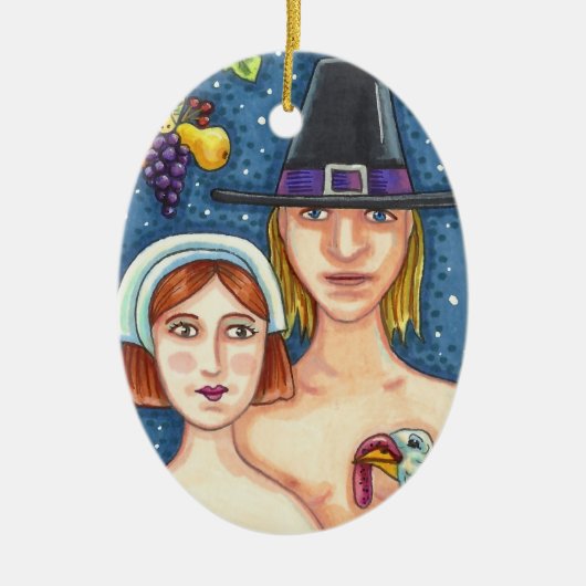 ADAM & EVE PILGRIMS THANKSGIVING BEWAREN KERAMISCH ORNAMENT (Voorkant)