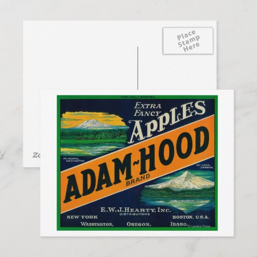 Adam-Hood Apple Crate LabelHood River, OF Briefkaart (Voorkant / Achterkant)