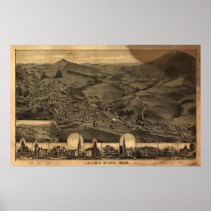Adams Massachusetts 1882 Antiek Panoramische Kaart Poster