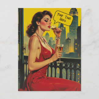 Add a Caption Vintage Retro Lady, Cityscape Briefkaart