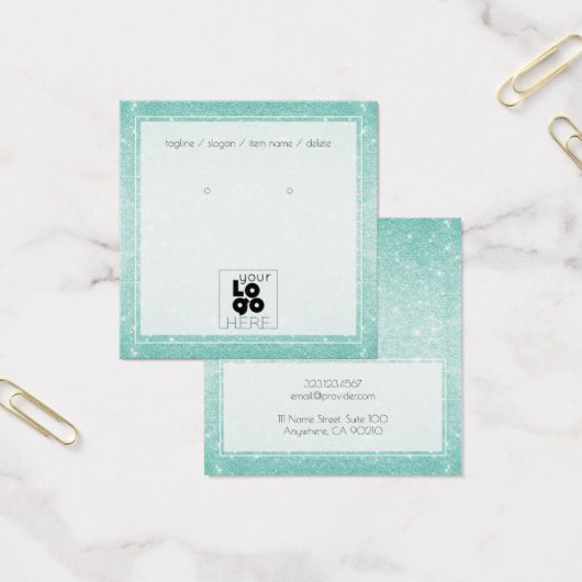 Add A logo Aqua Blue Glitter Earring Display Card (Bureau)