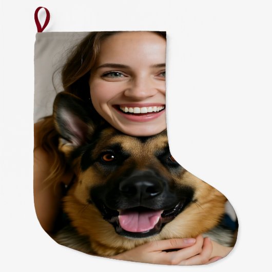 Add German Shepherd Photo Personalize Grote Kerstsok (Voorkant)
