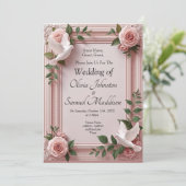 Add Guest Names, Doves and Pink Roses Invitation (Debout devant)