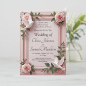 Add Guest Names, Doves and Pink Roses Invitation (Debout devant)