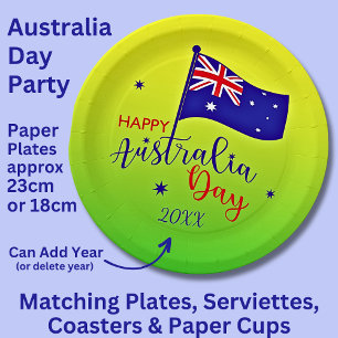 Add Jaar, Gelukkig Australië Dag Vlag Groen Goud 9 Papieren Bordje