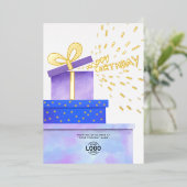 Add Logo Fun Purple Blue Gifts Business Birthday Folie Uitnodiging (Staand Voorkant)