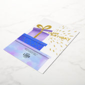 Add Logo Fun Purple Blue Gifts Business Birthday Folie Uitnodiging (Gedraaid)