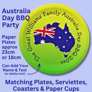 Add Naam Jaar, Australia Day Green Gold voor BBQ 9 Papieren Bordje