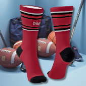 Add Name Black & Grey Stripes on Dark Red Socks Sokken