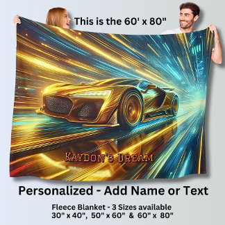 Add Name Change Text, Golden Racing Car  Fleece Deken