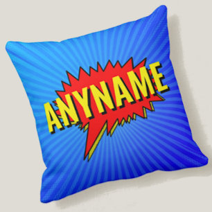 Add Name Comic Book Style Text Blue Red Yellow  Kussen
