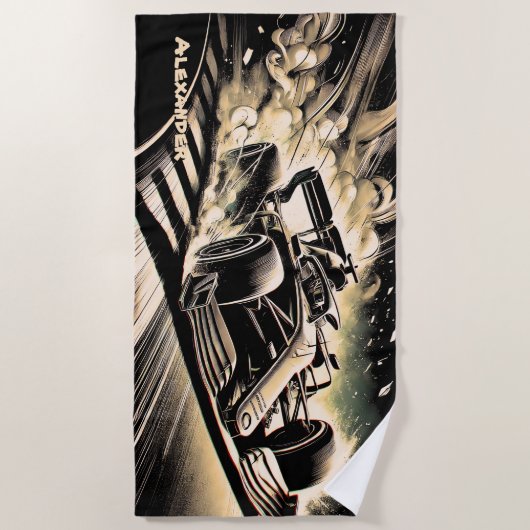 Add Name, Racing Car Kicking Up Dust Strandlaken (Voorkant)