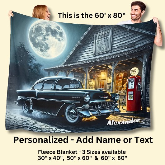 Add Name Text, Classic Car in Moonlight Fleece Deken