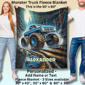 Add Name Text, Monster Truck in Forest Fleece Deken