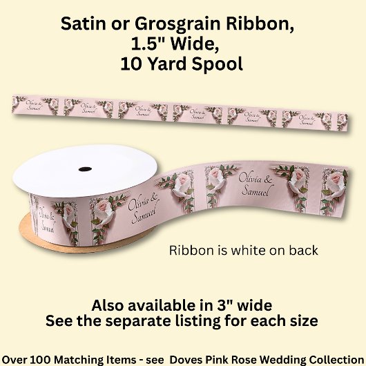 Add Names, 1.5" Pink Roses & Doves Wedding Lint