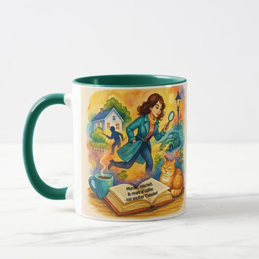 Add Text Name, Murder Mischief Coffee Mok (Links)
