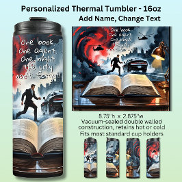 Add Text Name, Spy Mystery Action Book Novel Thermosbeker