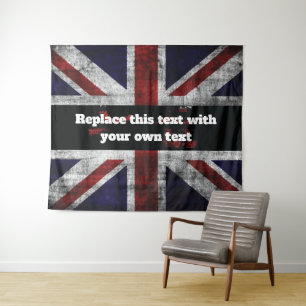 Add text on English flag Throw Pillow Wandkleed
