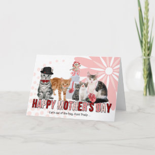 Add the Relation or Name Mother's Day Cats in Pink Bedankkaart