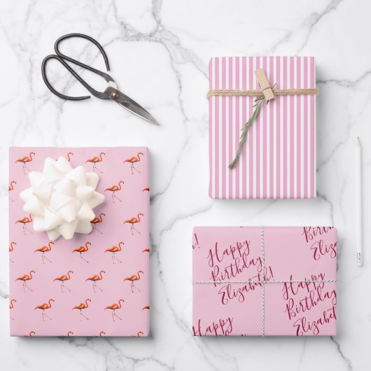 Add Your Message 3 Sheets Pink Flamingo Inpakpapier Vel (Voorkant)