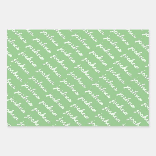 Add-Your-Name Blue | Groene cursieve naam Inpakpapier Vel (Voorkant 3)