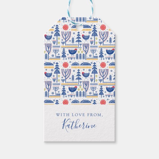 Add Your Name | Folk Art Winter Bird Pattern Cadeaulabel (Voorkant)