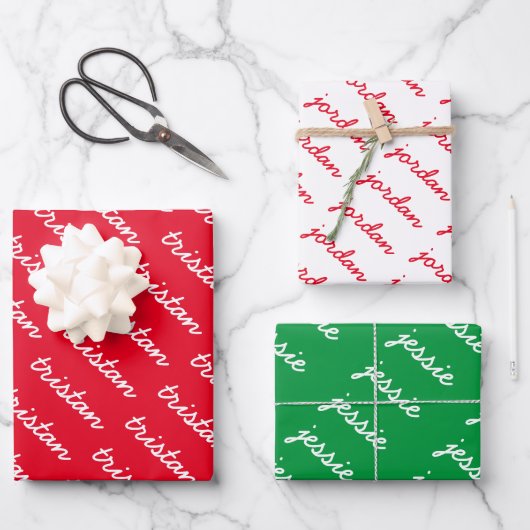 Add-Your-Name Rood Wit en Groen Kerstmis Inpakpapier Vel (Voorkant)