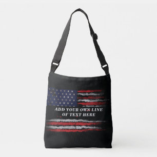 Add your own text on grunge American flag Crossbody Tas
