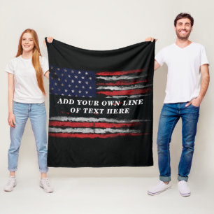 Add your own text on grunge American flag Fleece Deken