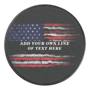 Add your own text on grunge American flag Hockey Puck