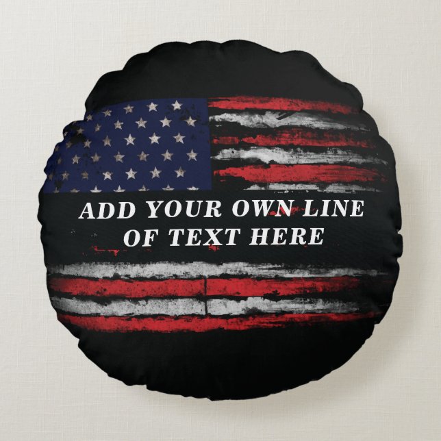 Add your own text on grunge American flag Rond Kussen (Voorkant)