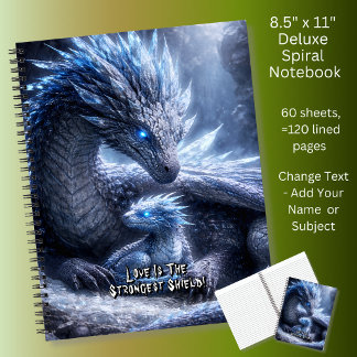 Add Your Text Name, Blue Ice Dragon & Baby in Cave Notitieboek
