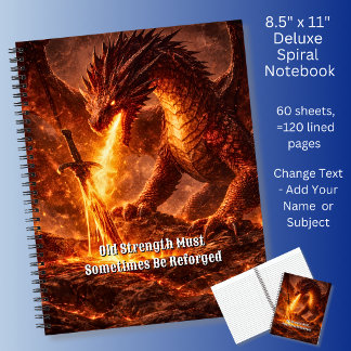 Add Your Text Name Fire Dragon with Sword Reforged Notitieboek