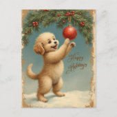 Add Your Text Season’s Greetings Puppy Postcard Feestdagenkaart (Voorkant)