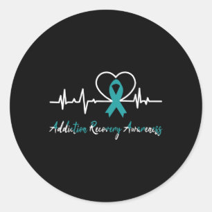 Addiction Recovery Awareness Heartbeat Blauwgroen Ronde Sticker