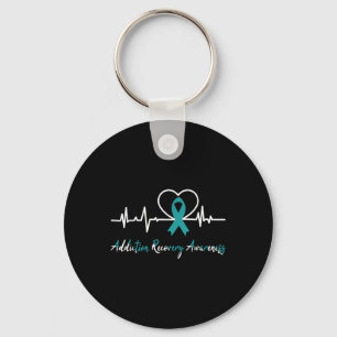 Addiction Recovery Awareness Heartbeat Blauwgroen Sleutelhanger
