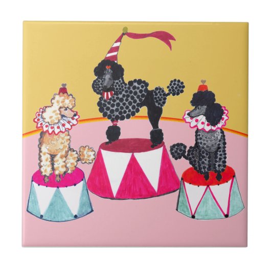 Addie's Circus Poodles Ceramic Tile Trivet Tegeltje (Voorkant)