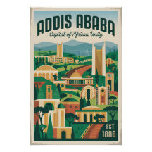 Addis Ababa Ethiopië Retro Reisposter Kunst