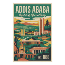 Addis Ababa Ethiopië Retro Reisposter Kunst