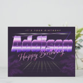 Addison Nom Prénom lila retro Carte Anniversaire (Debout devant)