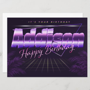 Addison Nom Prénom lila retro Carte Anniversaire