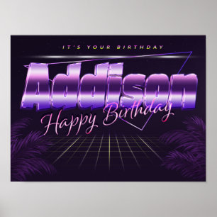 Addison Nom Vorname lila retro Poster Geburtstag