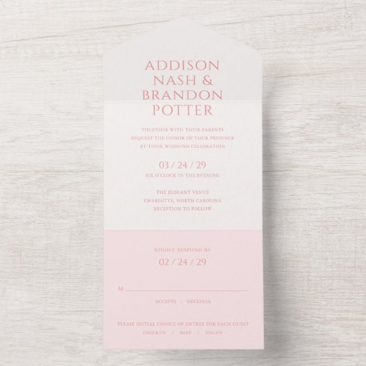 Addison Roze Classic Elegant Bruiloft All In One Uitnodiging (Binnen)