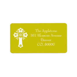 Address Labels Floral Cross Christening Yellow