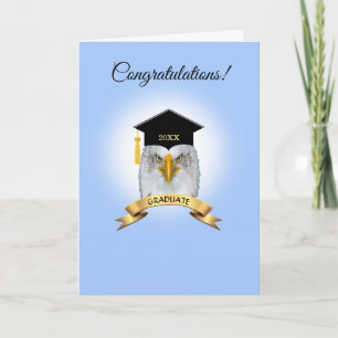 Adelaar afstudeercongratulaties op lichtblauw kaart