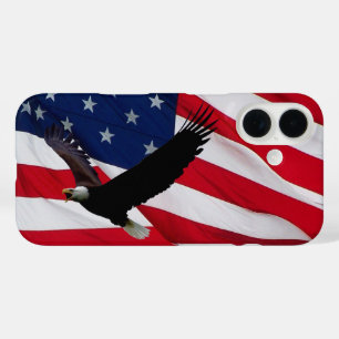 Adelaar Amerikaanse vlag op winderige dag iPhone 16 Hoesje