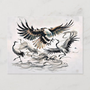 Adelaar Jagen op een Kraan Chinese Ink Painting Briefkaart